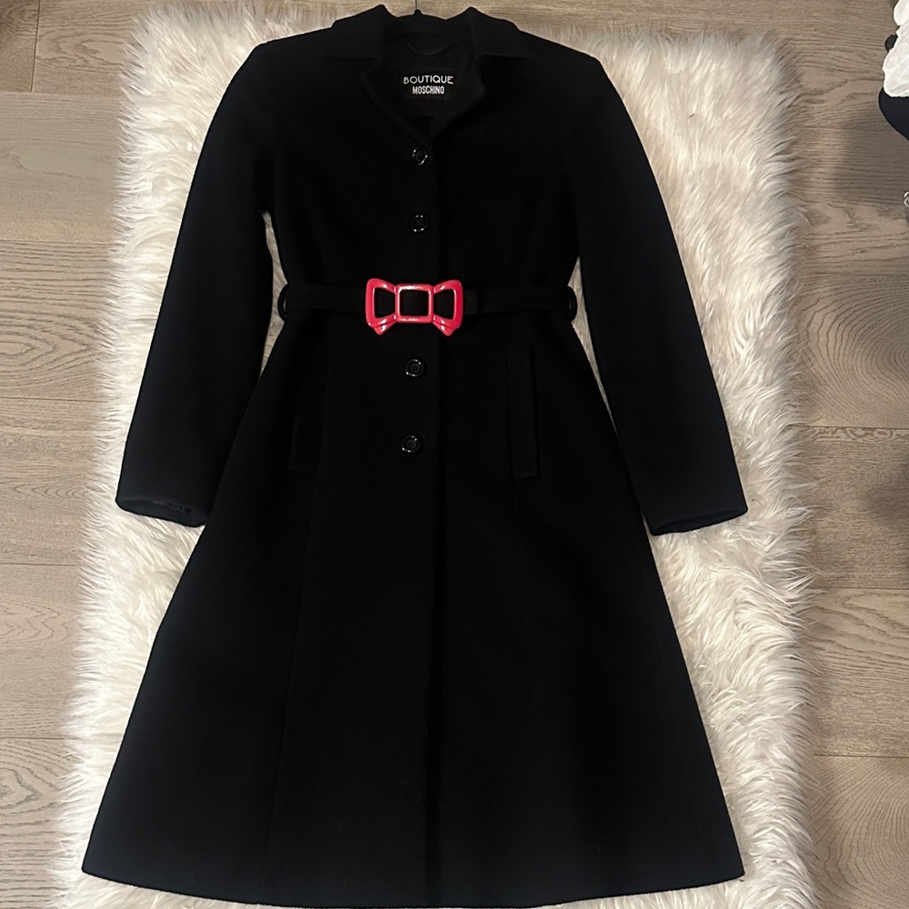 Moschino Black Trench Coat with Pink Belt - Picture 7 of 9